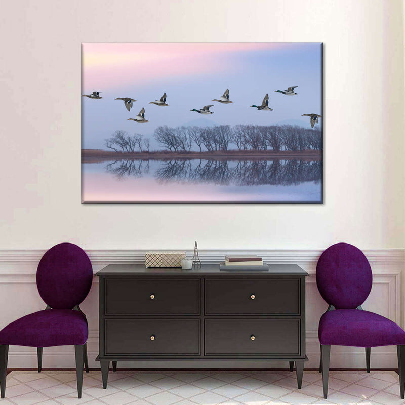 Pink Sky Over Ducks Wall Art