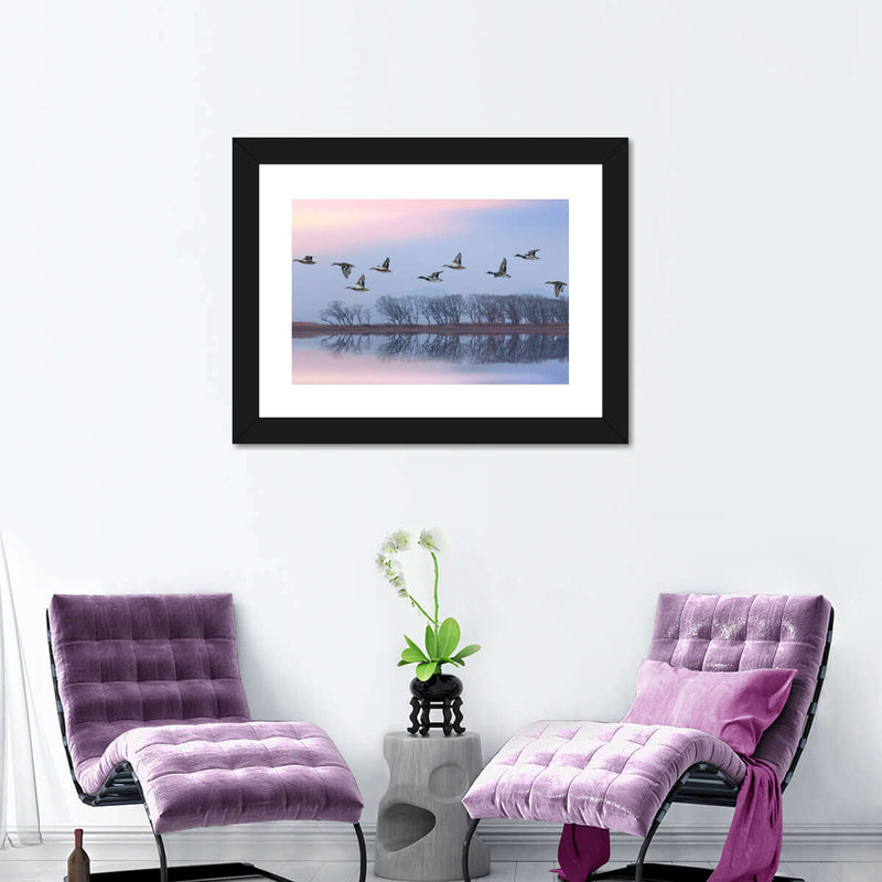 Pink Sky Over Ducks Wall Art