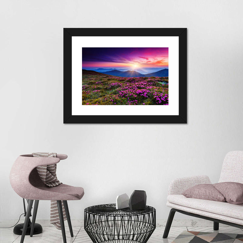 Pink Flowers At Sunset Wall Art