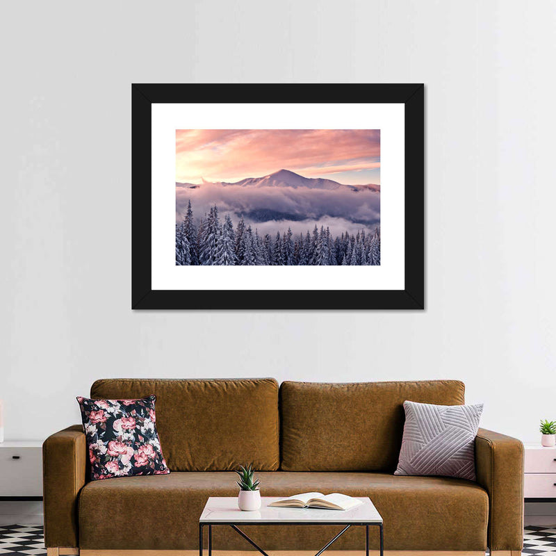 Snowy Mountain At Sunset Wall Art
