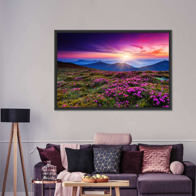 Pink Flowers At Sunset Wall Art