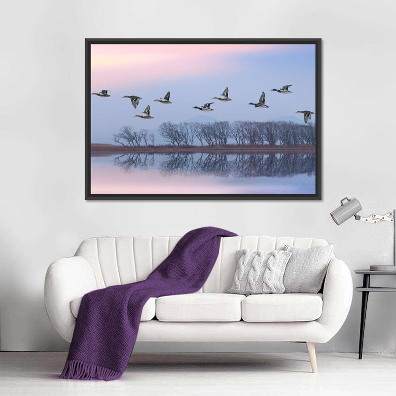 Pink Sky Over Ducks Wall Art