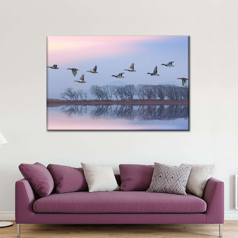 Pink Sky Over Ducks Wall Art