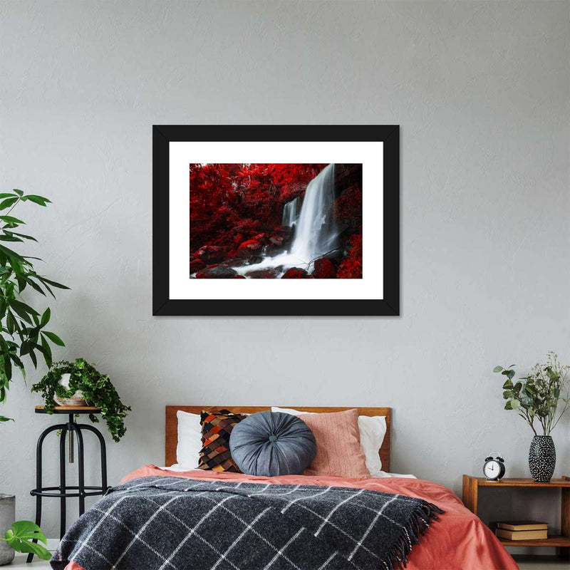 Red Autumn Waterfall Wall Art