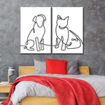 One Line Dog And Cat Wall Art