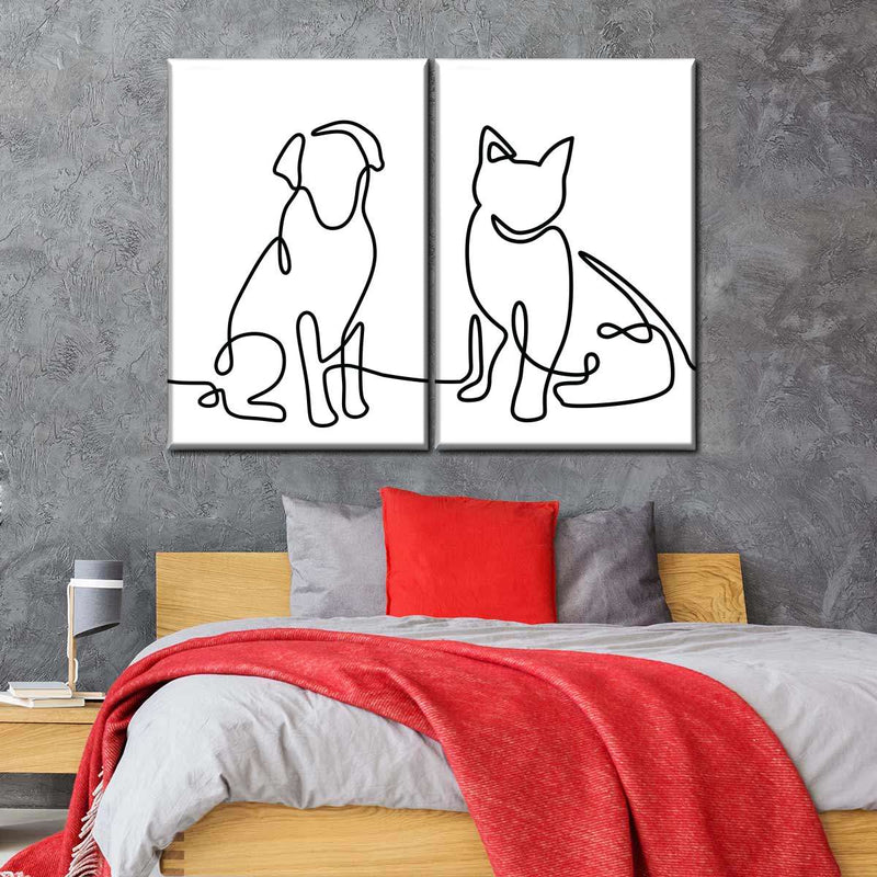 One Line Dog And Cat Wall Art