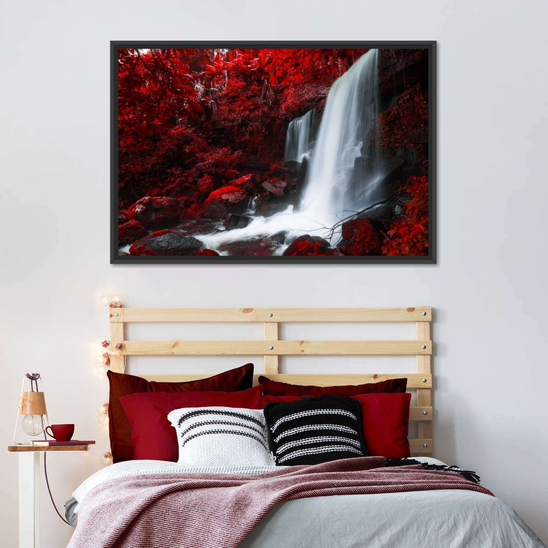 Red Autumn Waterfall Wall Art