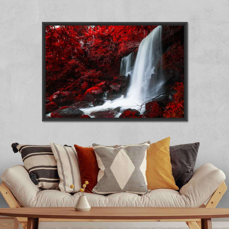 Red Autumn Waterfall Wall Art