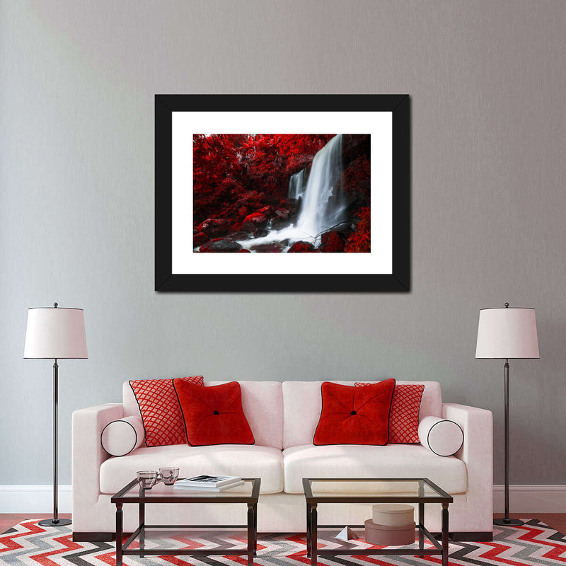 Red Autumn Waterfall Wall Art