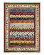 5x7 Multicolor Animal Brid Anetlope Flatwoven Soumak Wool Hand Made Southwestern Lori Rug | KNT49