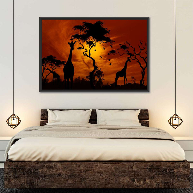 Silhouetted African Giraffes Wall Art