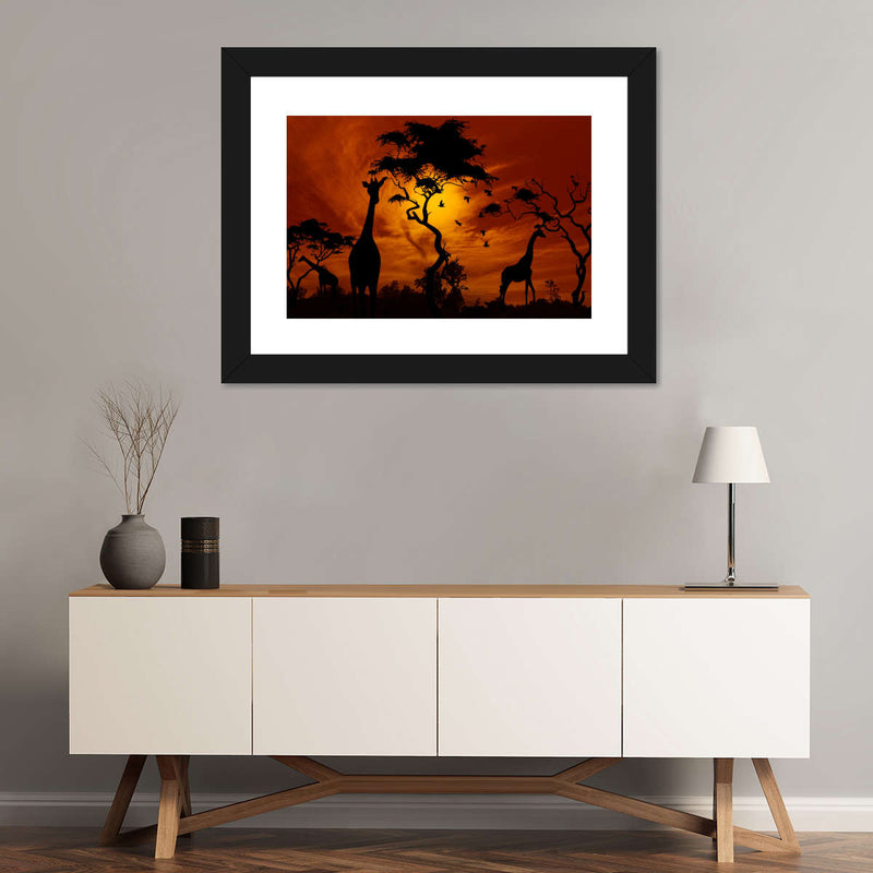 Silhouetted African Giraffes Wall Art