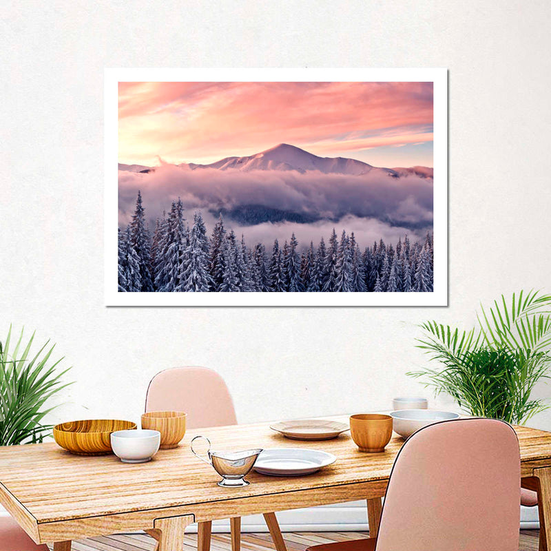 Snowy Mountain At Sunset Wall Art