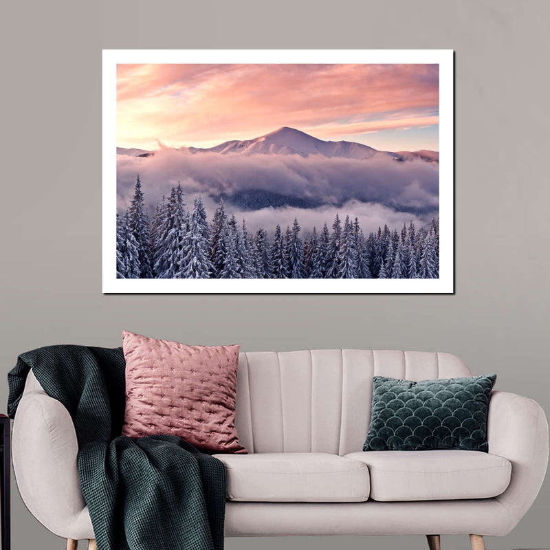 Snowy Mountain At Sunset Wall Art