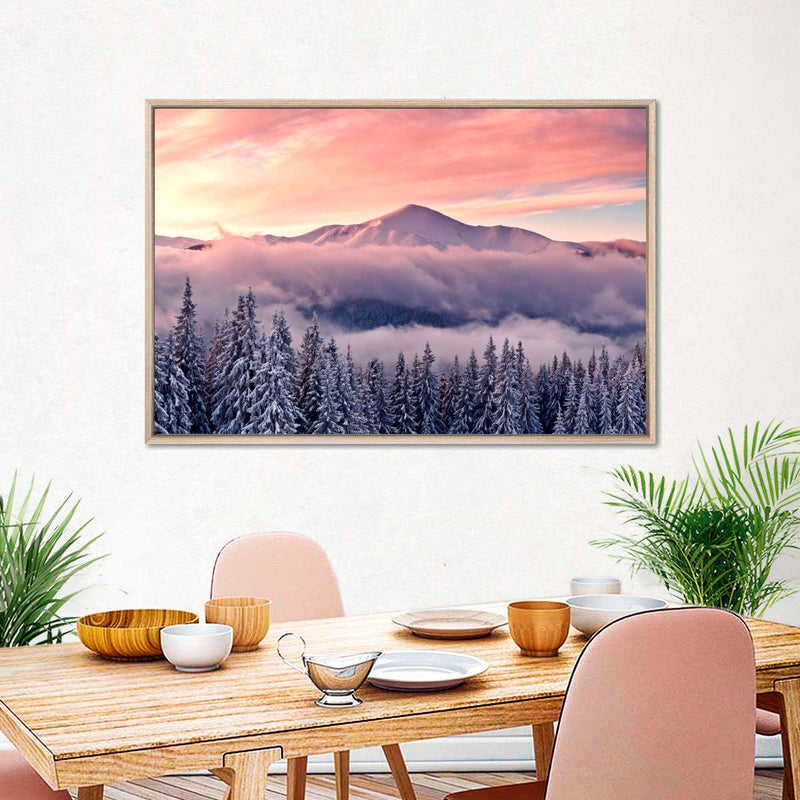 Snowy Mountain At Sunset Wall Art