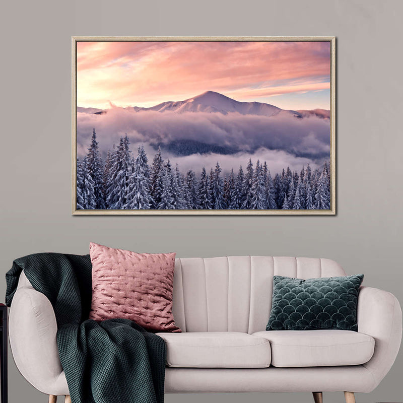 Snowy Mountain At Sunset Wall Art