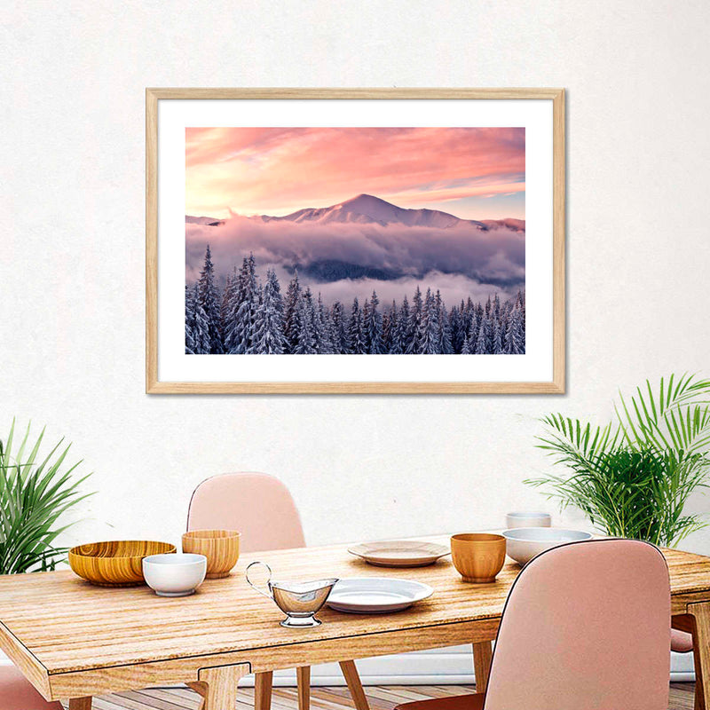 Snowy Mountain At Sunset Wall Art