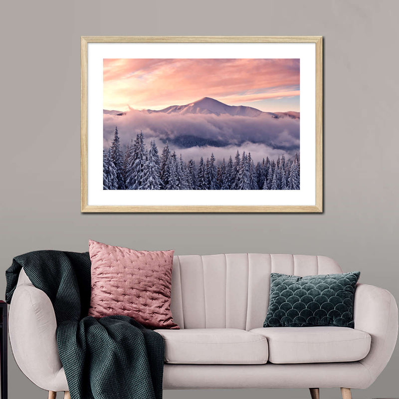 Snowy Mountain At Sunset Wall Art