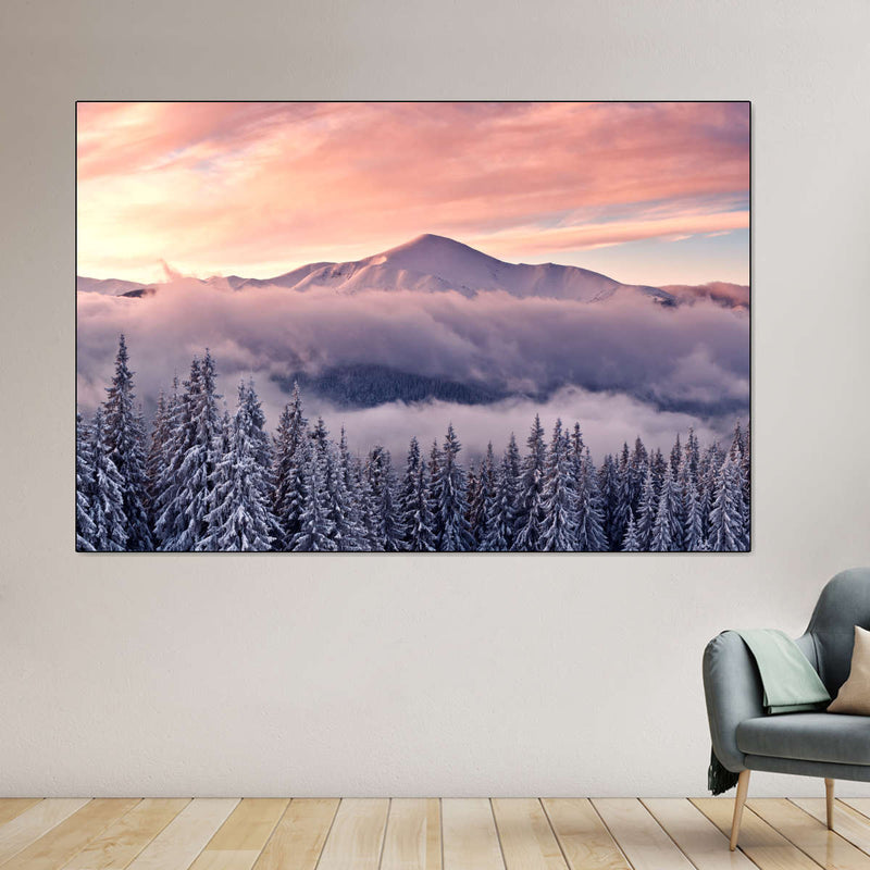 Snowy Mountain At Sunset Wall Art