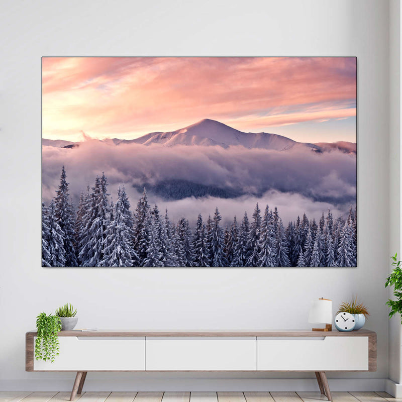 Snowy Mountain At Sunset Wall Art
