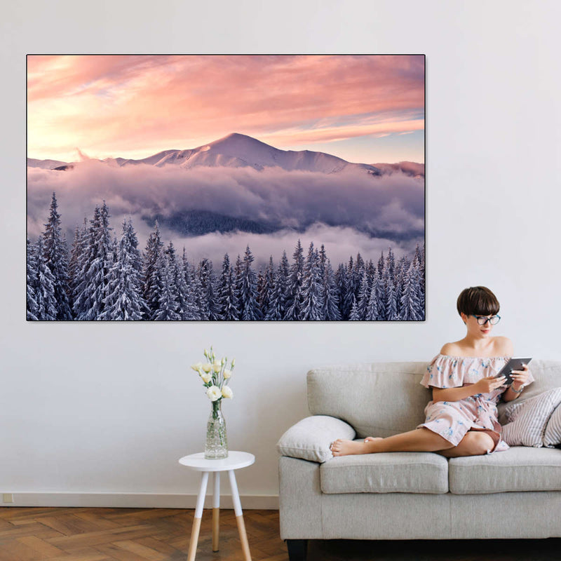 Snowy Mountain At Sunset Wall Art