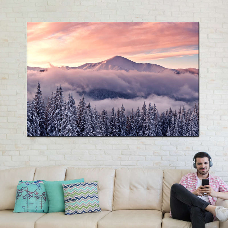 Snowy Mountain At Sunset Wall Art