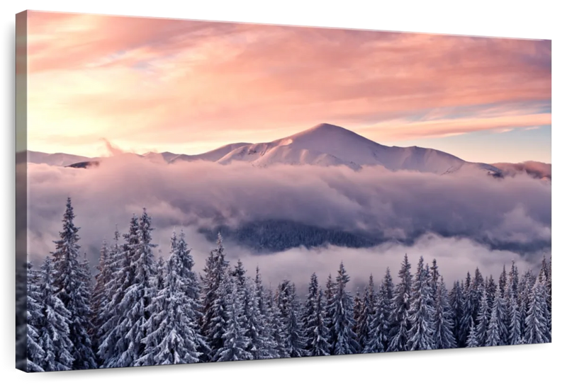 Snowy Mountain At Sunset Wall Art
