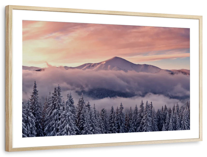 Snowy Mountain At Sunset Wall Art