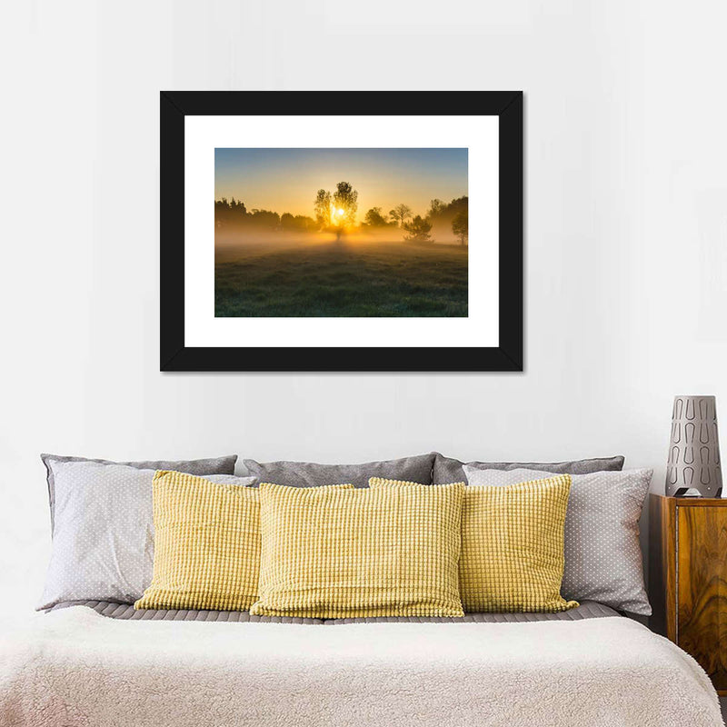 Misty Meadow At Sunrise Wall Art