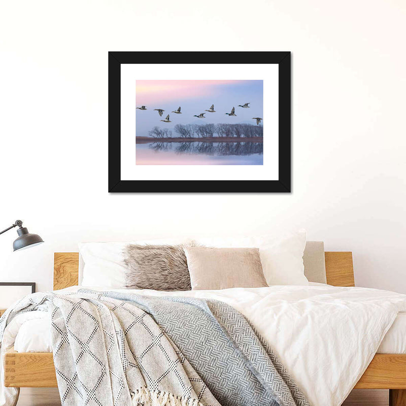 Pink Sky Over Ducks Wall Art