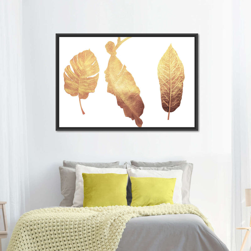 Triple Golden Leaves Wall Art