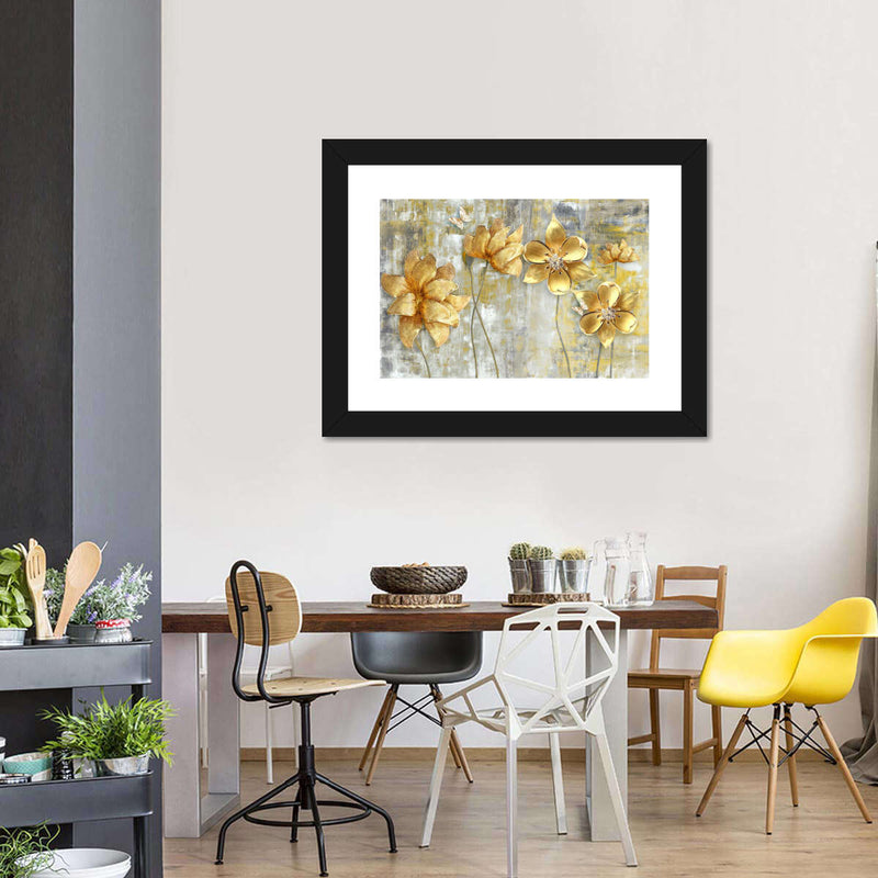 Large Golden Flowers Wall Art