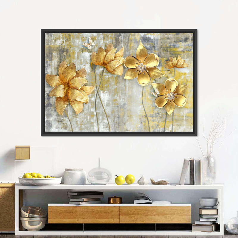 Large Golden Flowers Wall Art
