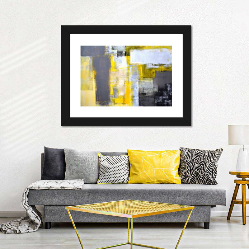 Yellow On Gray Abstract Wall Art