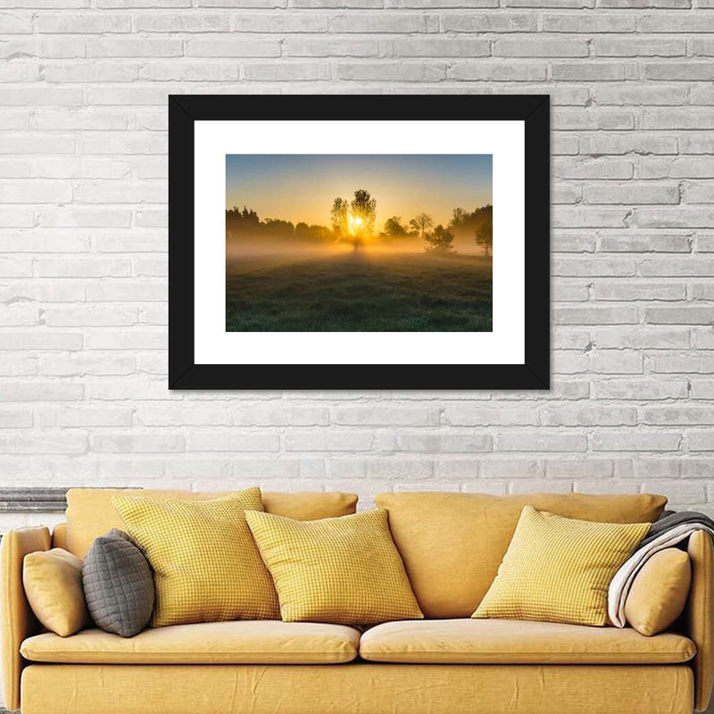 Misty Meadow At Sunrise Wall Art