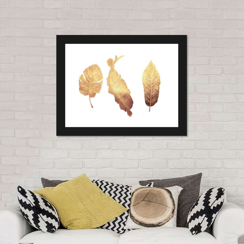 Triple Golden Leaves Wall Art