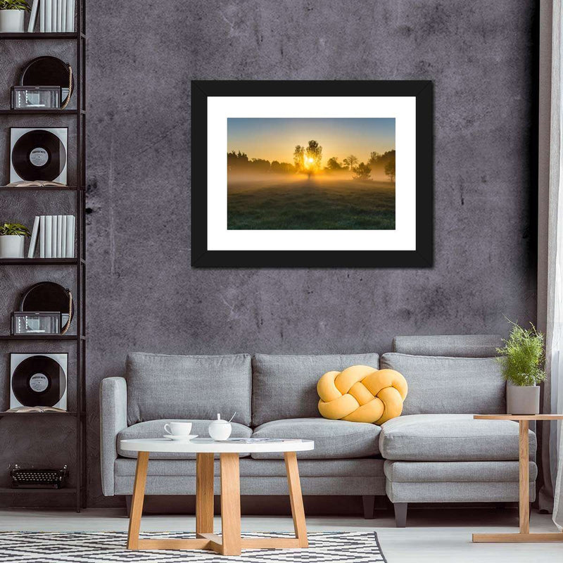 Misty Meadow At Sunrise Wall Art