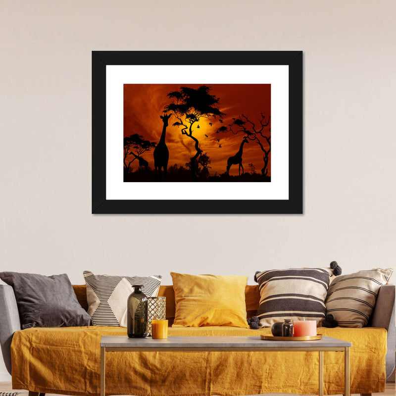 Silhouetted African Giraffes Wall Art