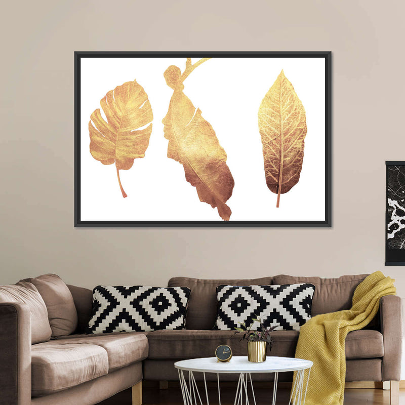 Triple Golden Leaves Wall Art