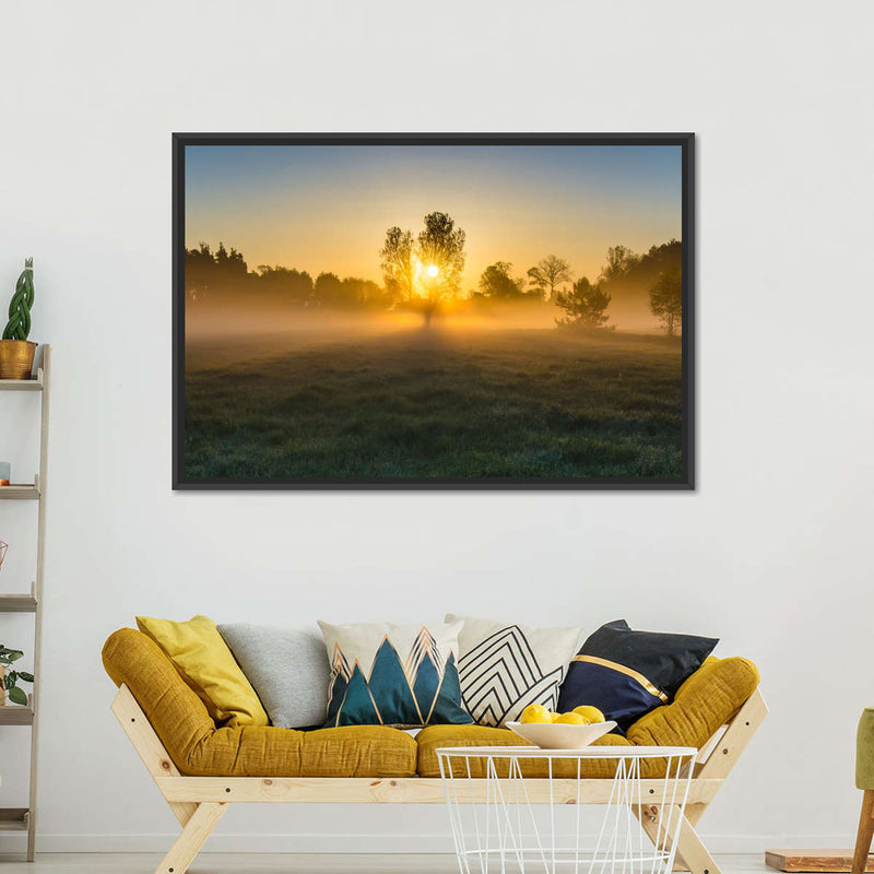 Misty Meadow At Sunrise Wall Art