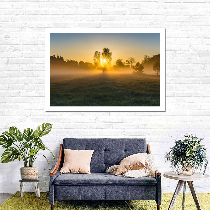 Misty Meadow At Sunrise Wall Art