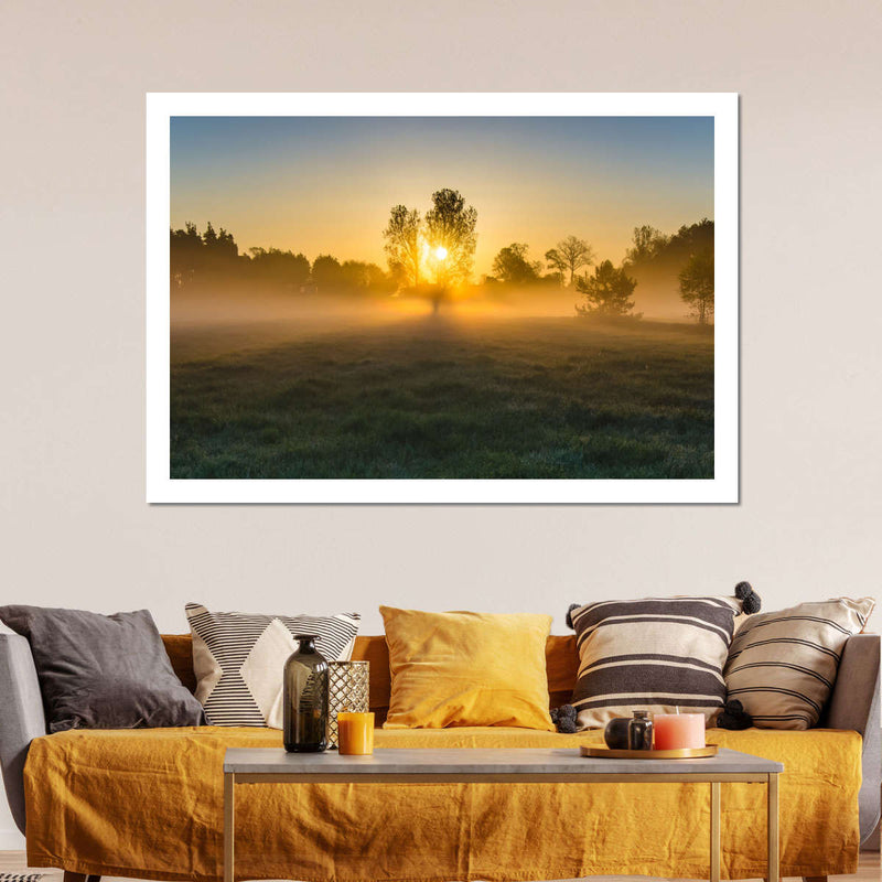 Misty Meadow At Sunrise Wall Art