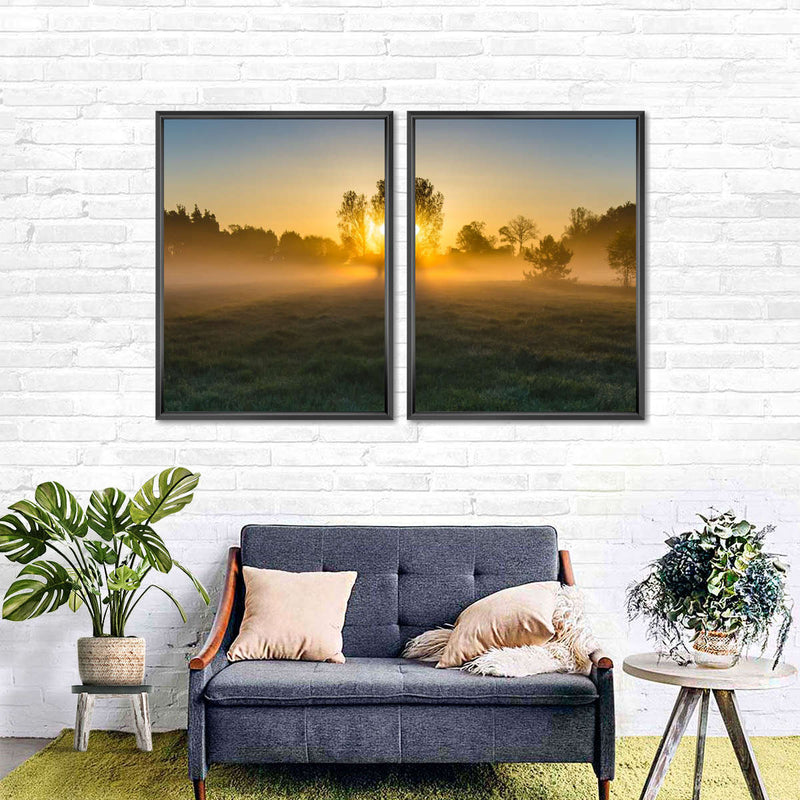Misty Meadow At Sunrise Wall Art