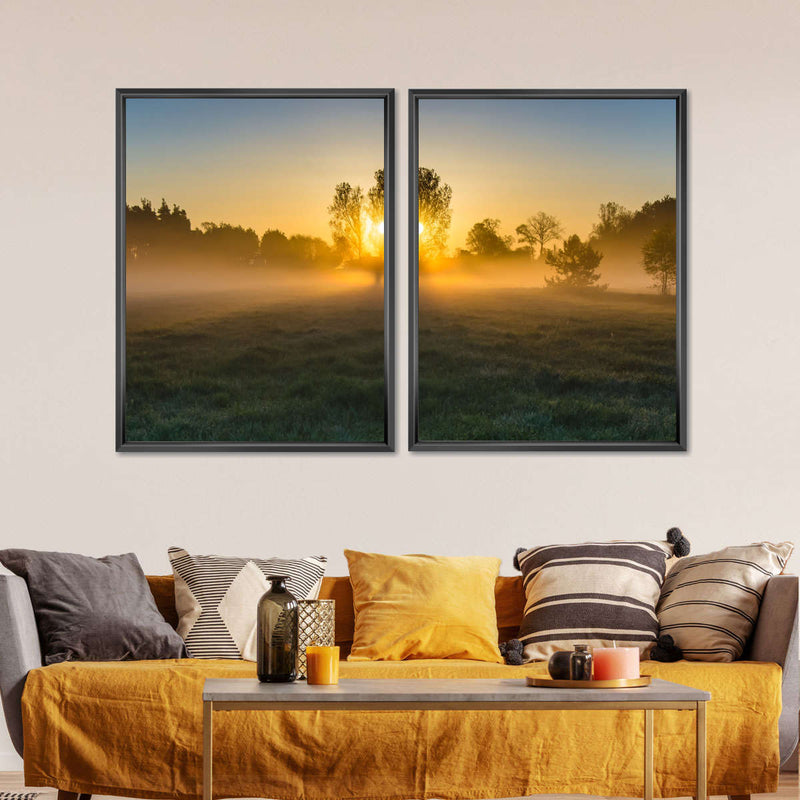 Misty Meadow At Sunrise Wall Art