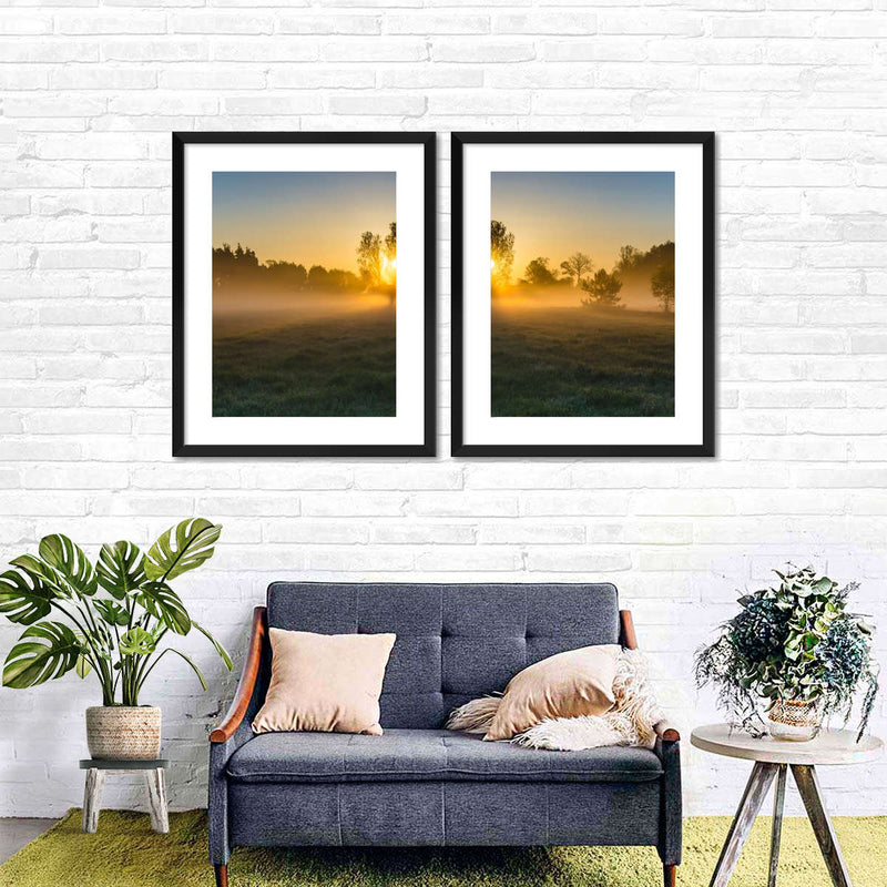 Misty Meadow At Sunrise Wall Art