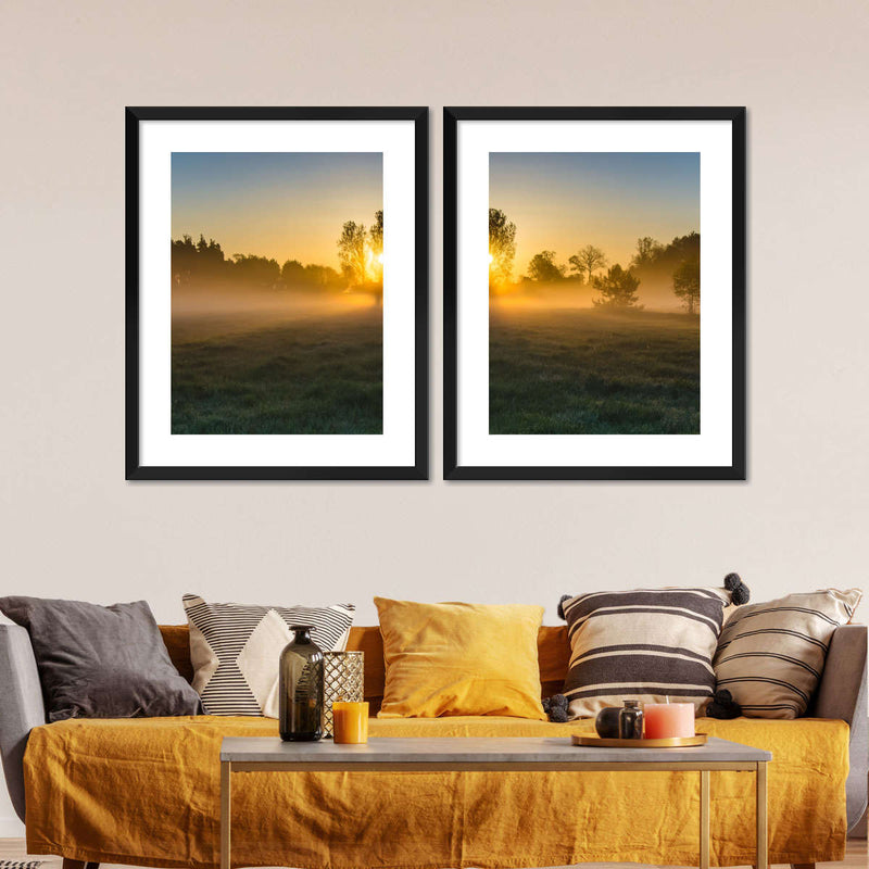 Misty Meadow At Sunrise Wall Art