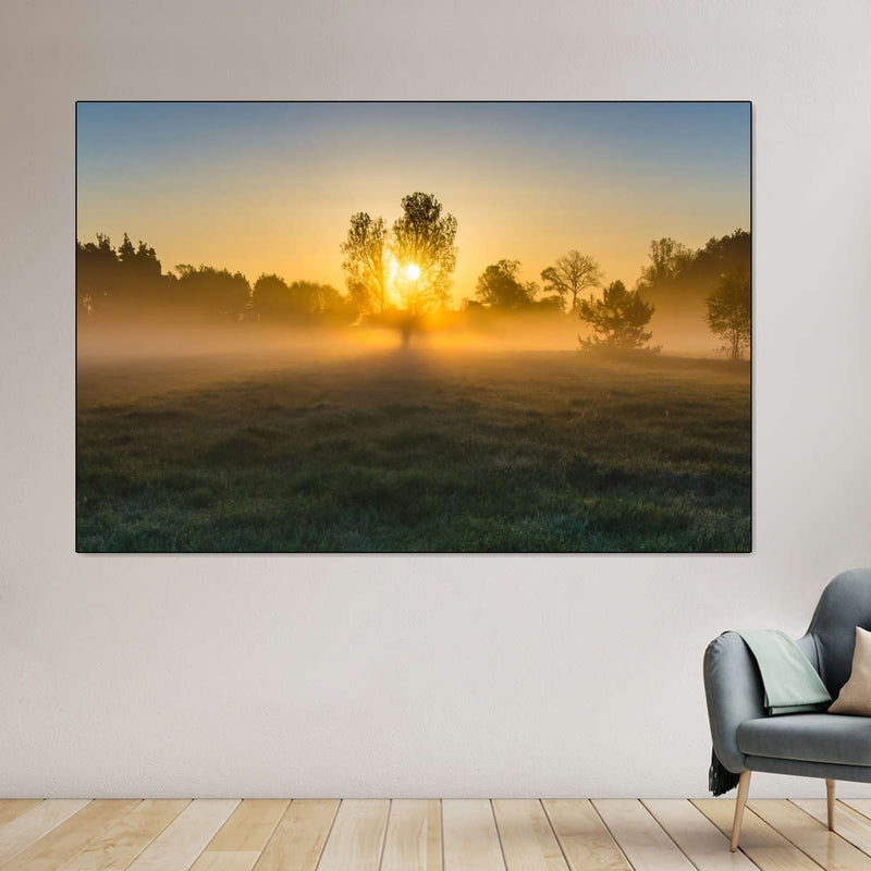 Misty Meadow At Sunrise Wall Art