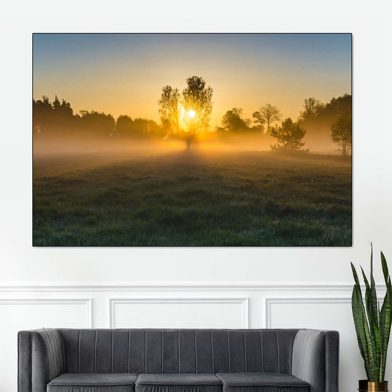 Misty Meadow At Sunrise Wall Art