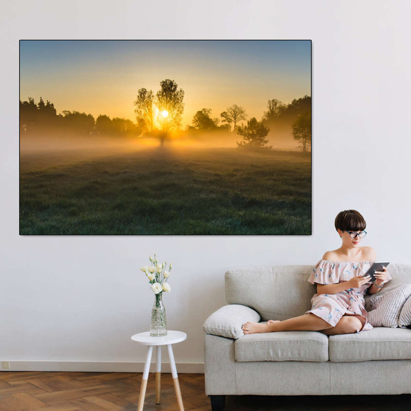 Misty Meadow At Sunrise Wall Art