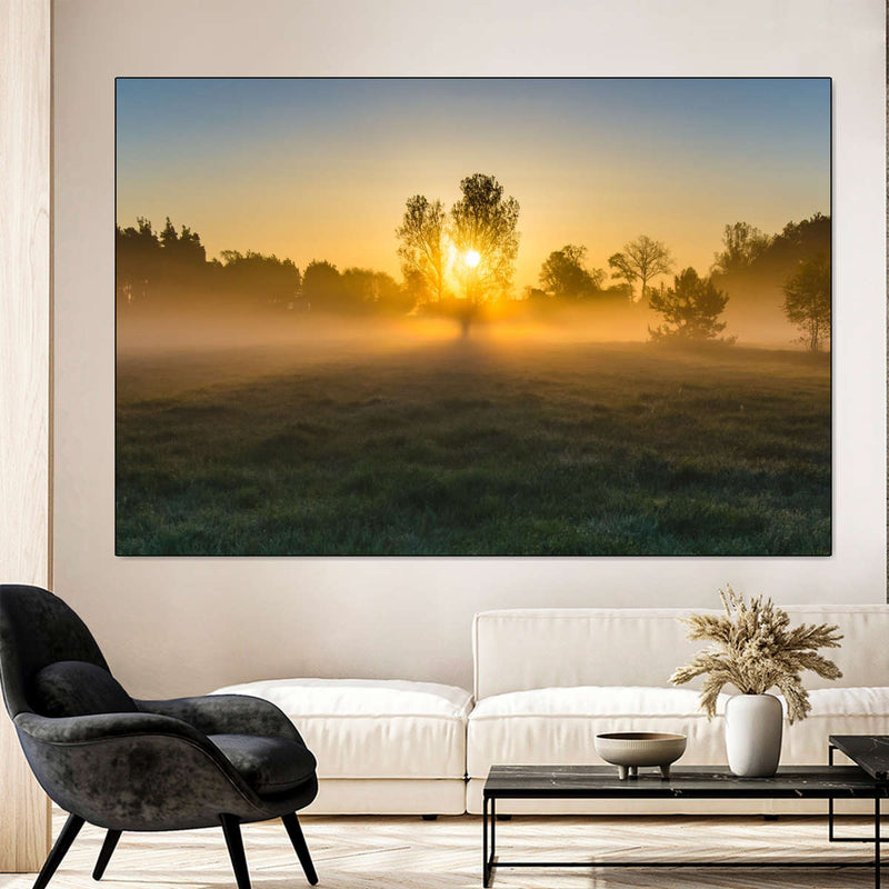 Misty Meadow At Sunrise Wall Art